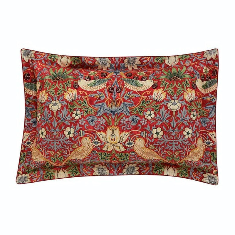 Strawberry Thief Bedding Cushion and Throw By Morris & Co in Crimson Red