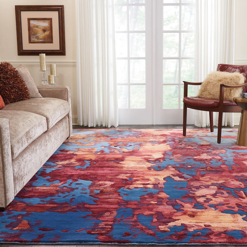 Prismatic Modern Abstract Rugs in PRS13 Blue Flame Red by Nourison