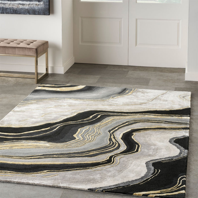 Prismatic Abstract Carved Rugs PRS31 by Nourison in Charcoal Grey