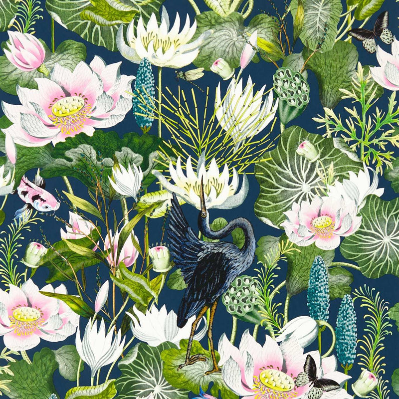 Waterlily Wallpaper W0137 04 by Wedgwood in Midnight Blue