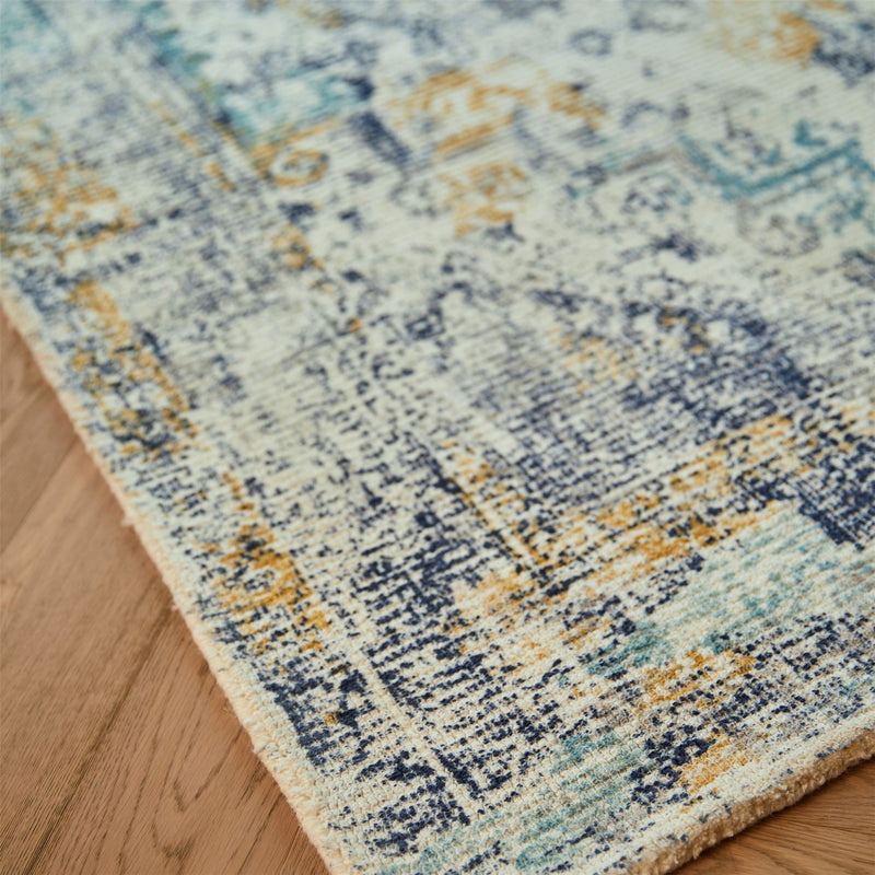 Vogue Traditional Distressed Rugs in Blue Yellow