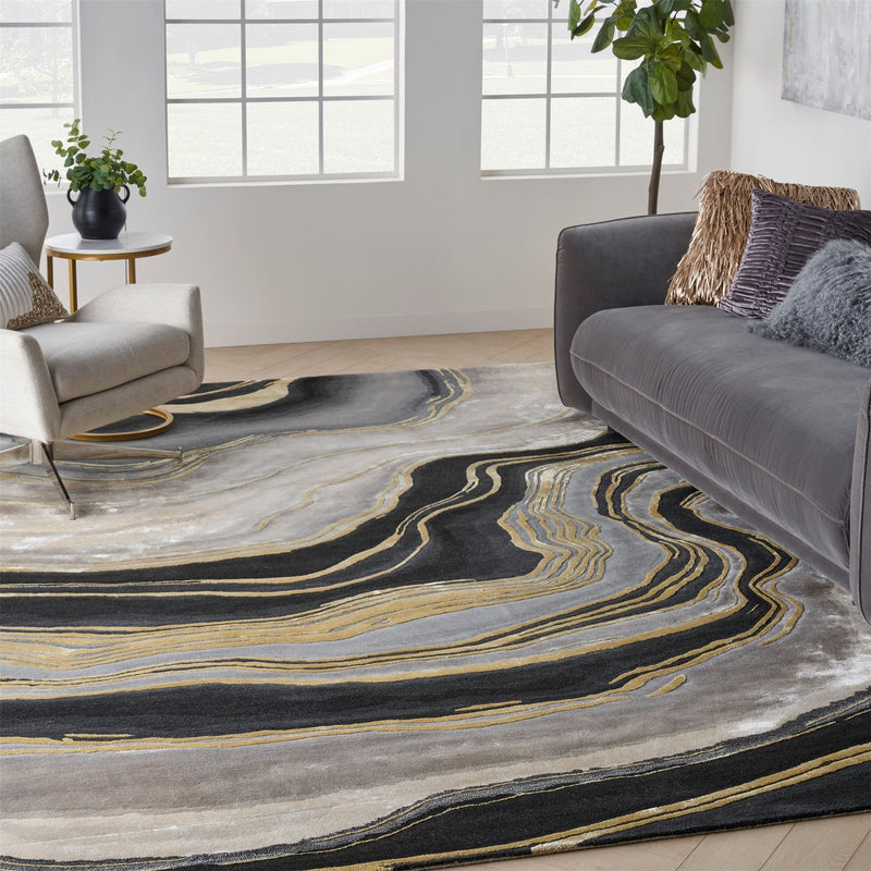 Prismatic Abstract Carved Rugs PRS31 by Nourison in Charcoal Grey