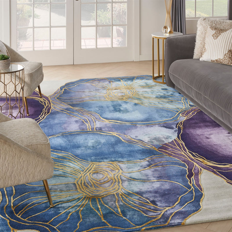 Prismatic Floral Carved Rugs PRS32 by Nourison in Blue Gold