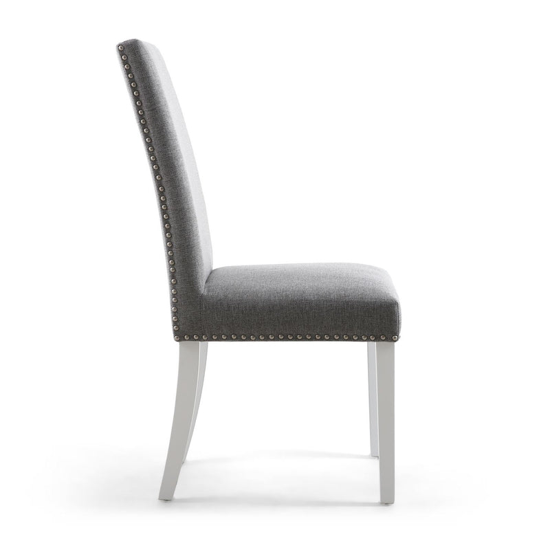 Ronda Stud Detail Linen Effect Silver Grey Dining Chair with White Legs