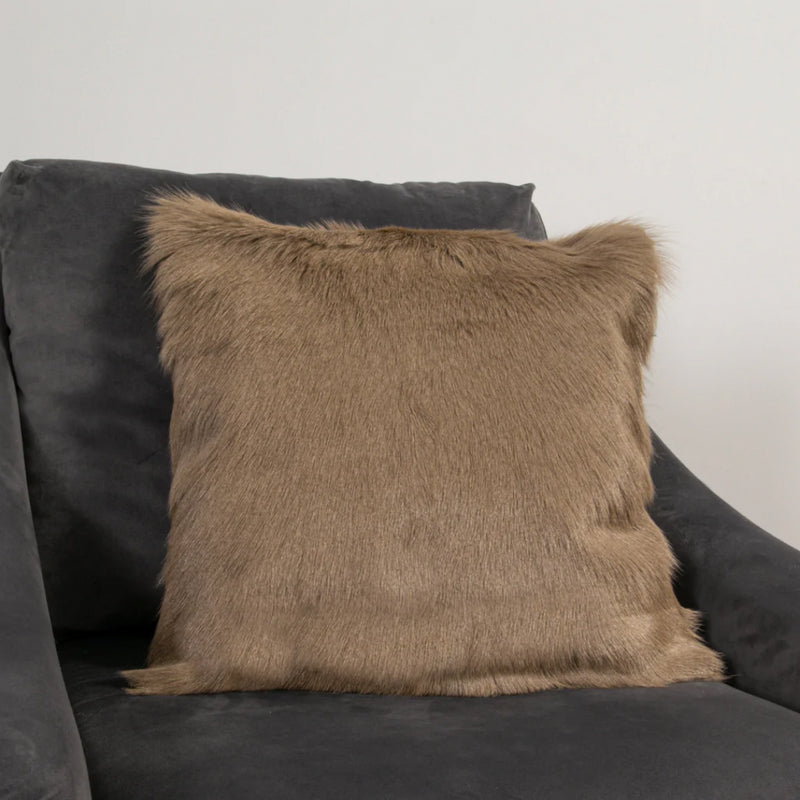 Florie Plain Goatskin Cushion in Beige