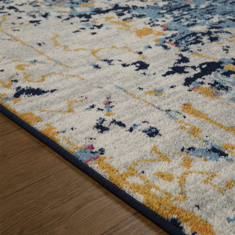 Gilbert 531 B Distressed Abstract Rugs in Blue Grey Mustard
