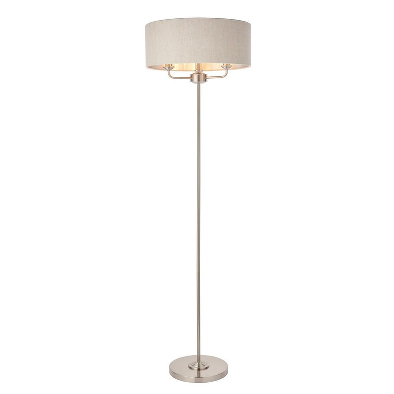 Halliday Chrome 3 Bulb Floor Lamp with Natural Linen Shade