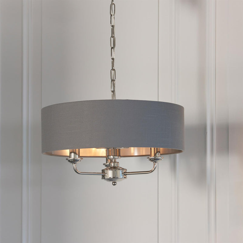 Halliday Bright Nickel 3 Pendant Light with Charcoal Grey Shade
