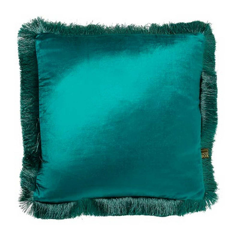 Lexi Plain Fringed Cushion in Teal Blue