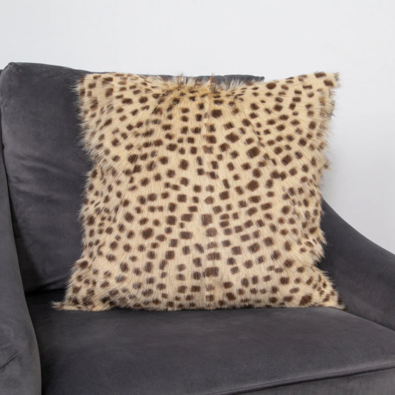 Akira Leopard Print Goatskin Cushion in Brown