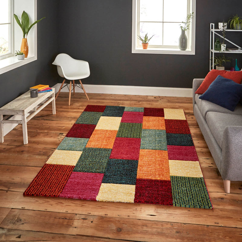 Brooklyn Modern Rugs 21830 in Square Patchwork Multicolour
