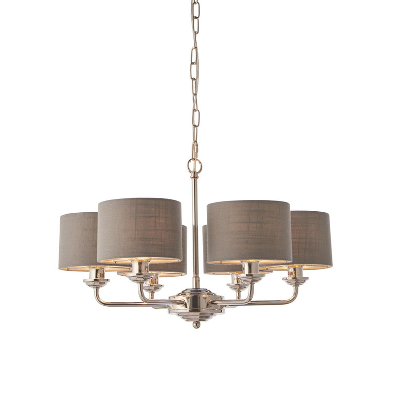 Halliday Bright Nickel 6 Multi Pendant Light with Charcoal Grey Shades