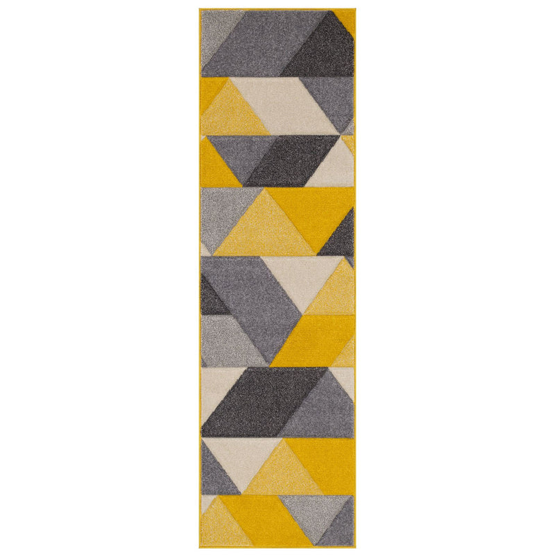 Portland 670 J Geometric Runner Rugs in Yellow Grey Cream