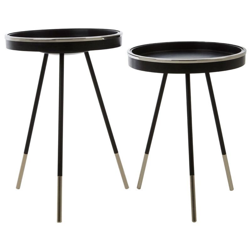 Set Of 2 Black Wooden Side Tables