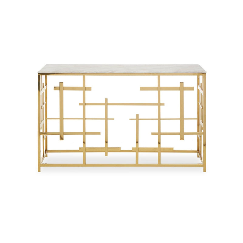 Labyrinth White and Gold Marble Console Table