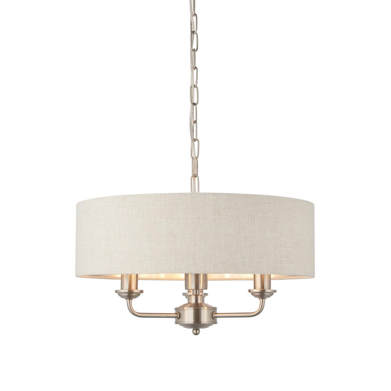 Halliday Chrome 3 Pendant Light with Natural Linen Shade