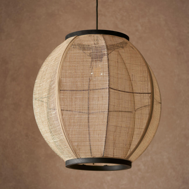 Wren Handmade Bamboo and Natural Linen Round Pendant Ceiling Light