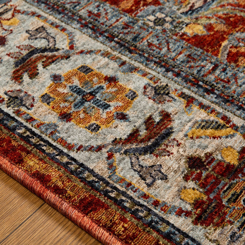 Sarouk 53 R Traditional Medallion Rugs in Red Blue Cream