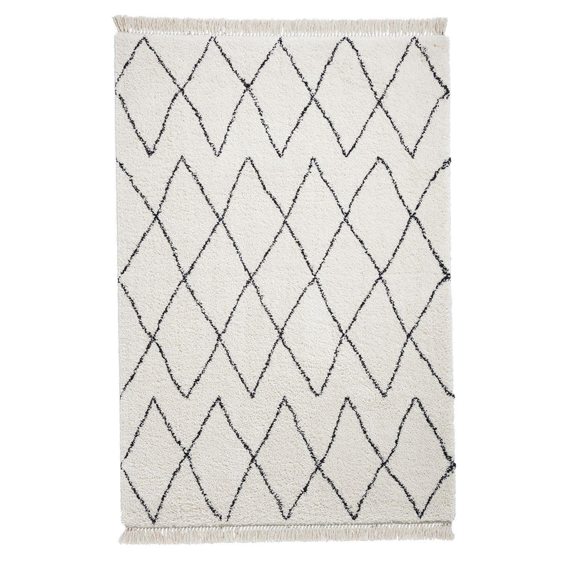 Moroccan Modern Shaggy Style Deep Soft Pile Carpet Boho 8280 Rugs in White Black