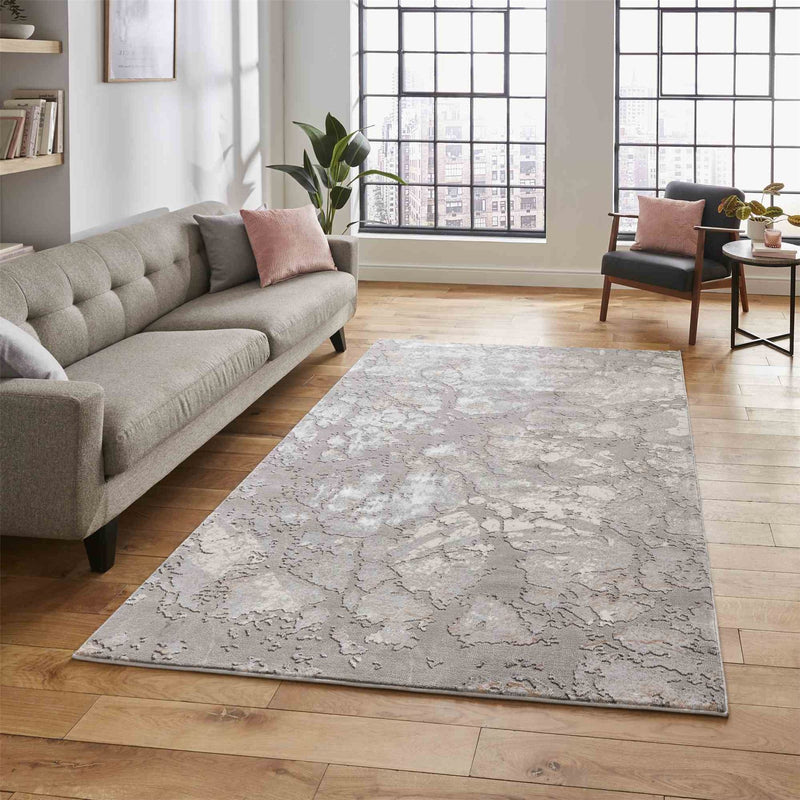 Apollo 2677 Modern Abstract Distressed Rugs in Grey Rose Pink