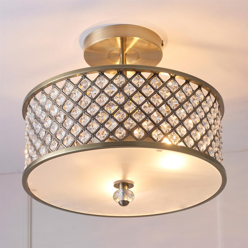 Austin Crystal Ceiling Lamp in Antique Brass
