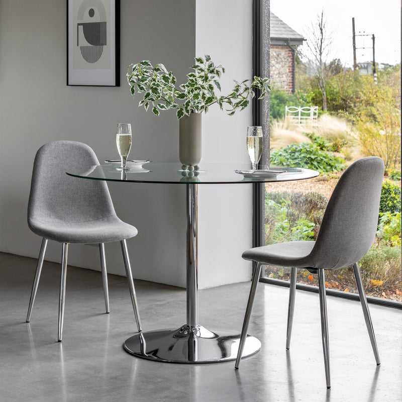 Milton Light Grey Dining Chairs with Chrome Legs set of 2