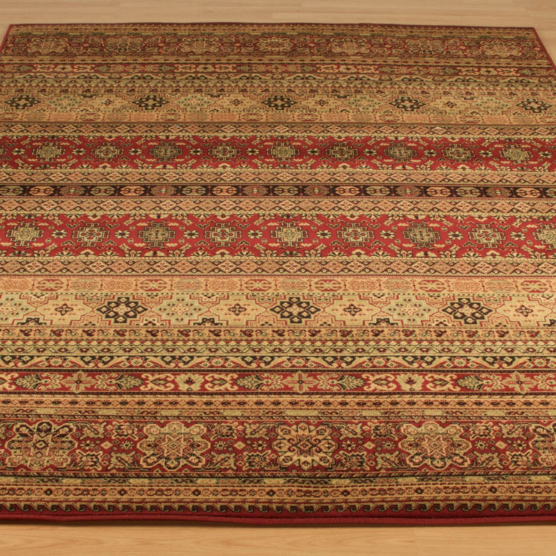 Kendra 135R Traditional Persian Stripe Rugs in Red