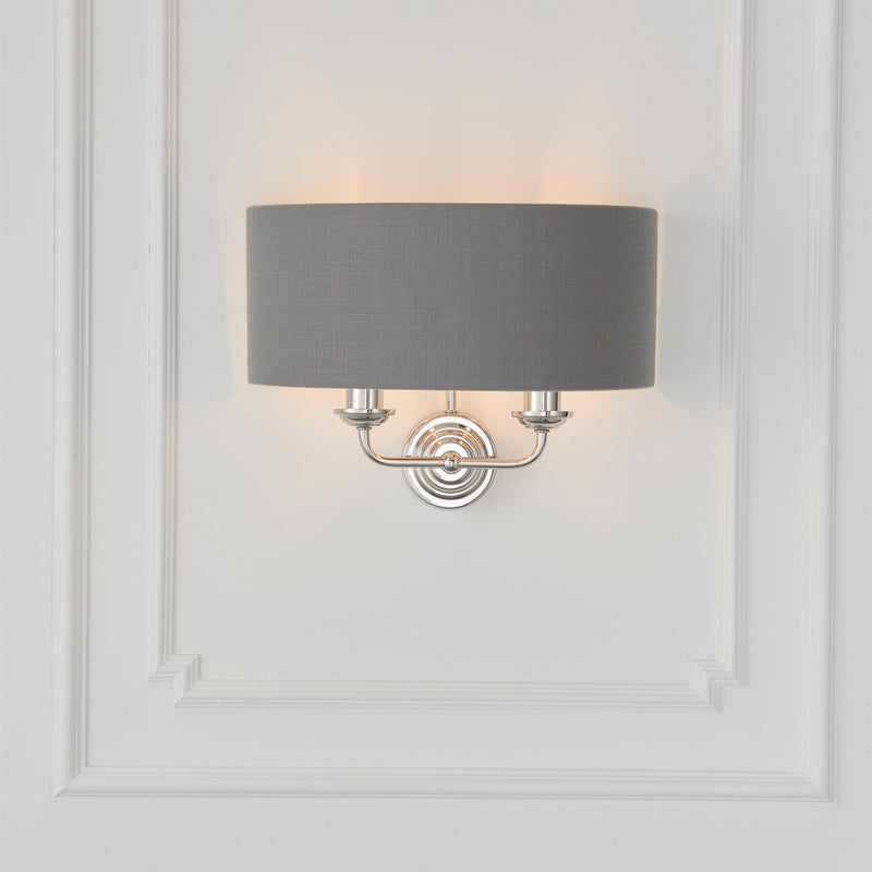 Halliday Bright Nickel 2 Bulb Wall Light with Charcoal Grey Shade