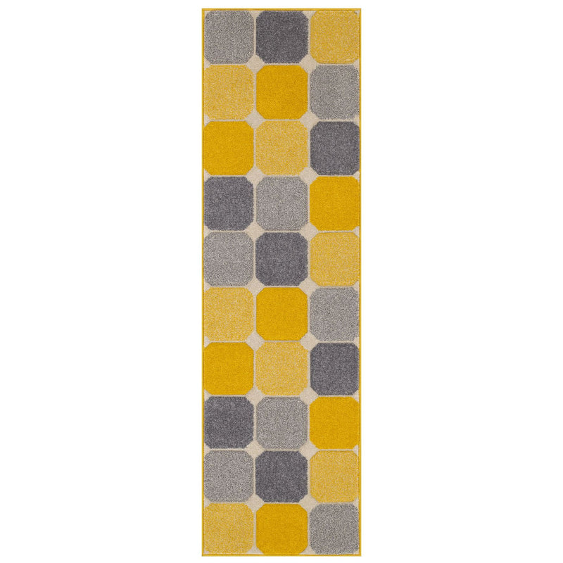 Portland 172 J Geometric Block Runner Rugs in Yellow Grey Cream