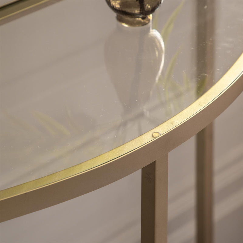 Austin Glass Console Table with Champagne Metal Legs