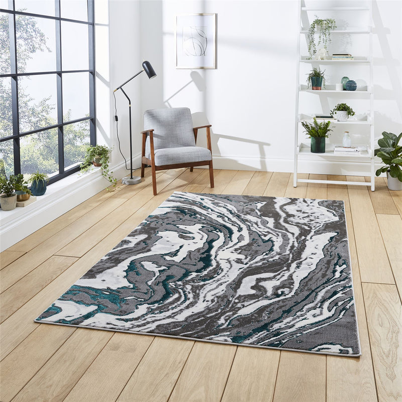 Apollo GR584 Modern Marble Textured Rugs in Grey Green
