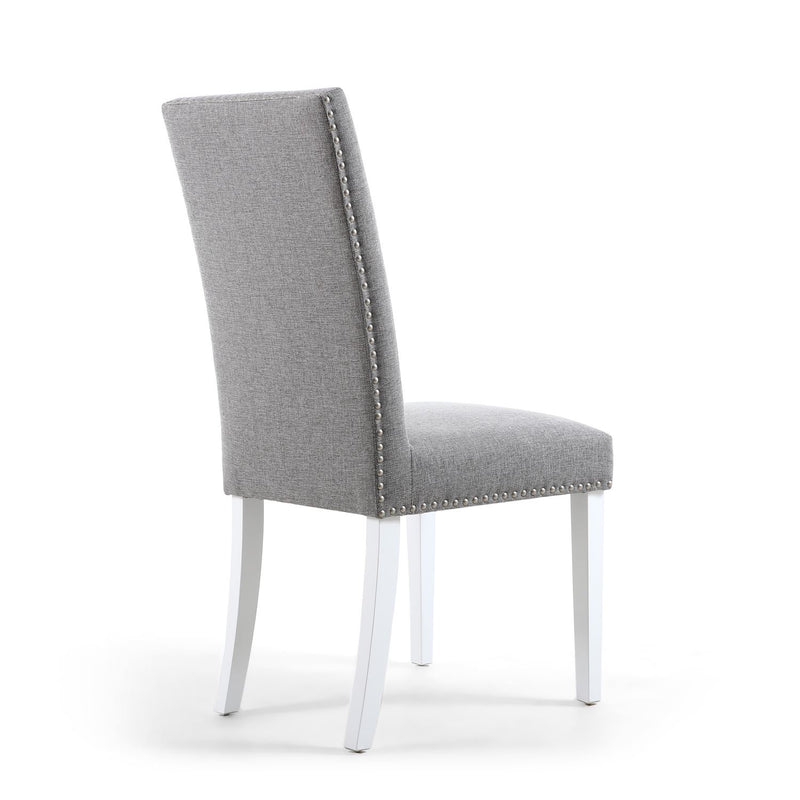 Ronda Stud Detail Linen Effect Silver Grey Dining Chair with White Legs