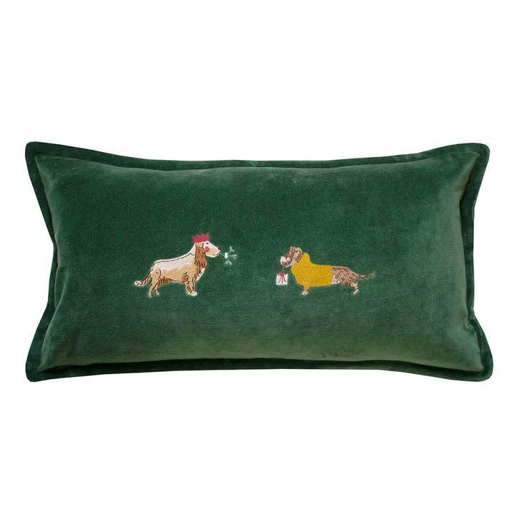 Christmas Dogs Cushion in Forest Green By Sophie Allport