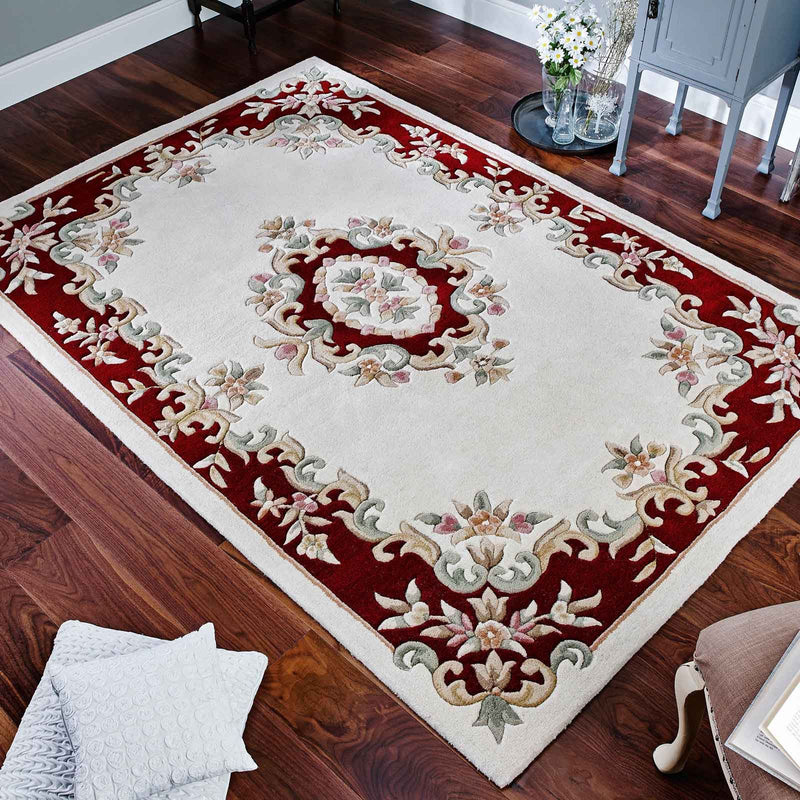 Royal Aubusson Traditional Wool rugs in Red Cream