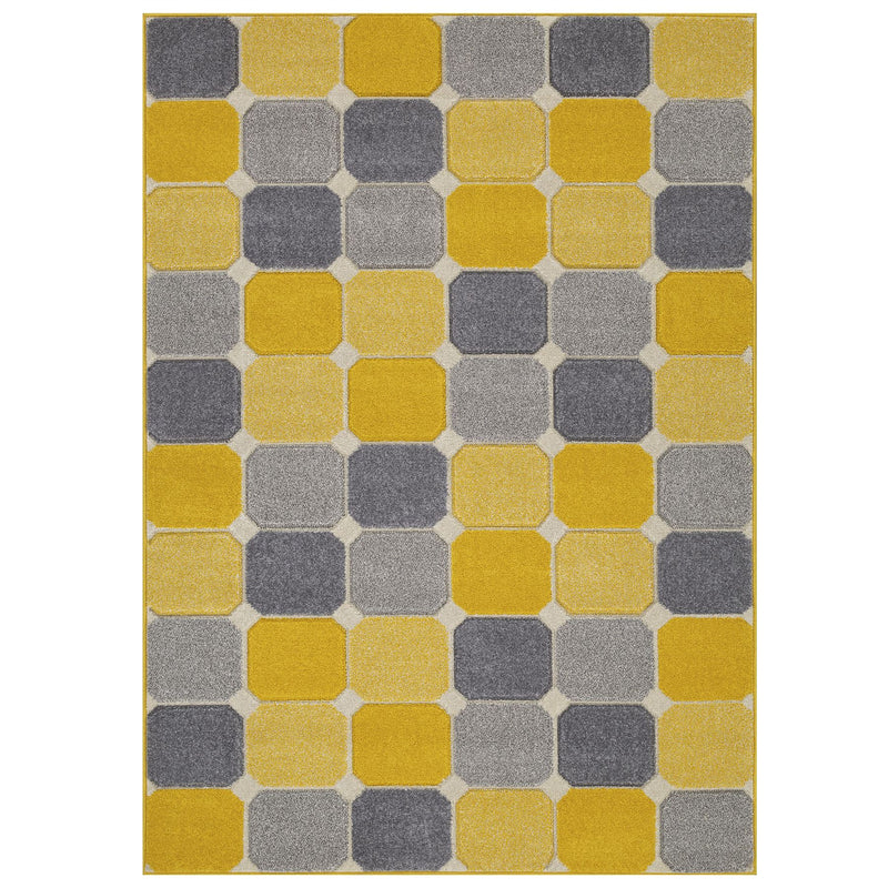 Portland 172 J Geometric Block Rugs in Yellow Grey Cream