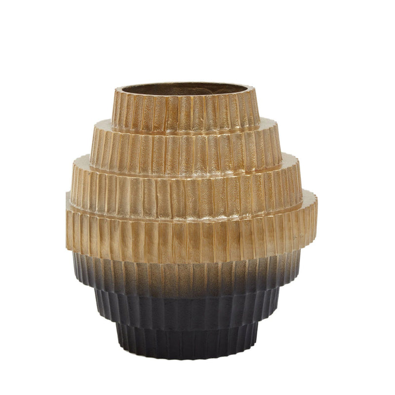 Small Black And Gold Ribbed Vase
