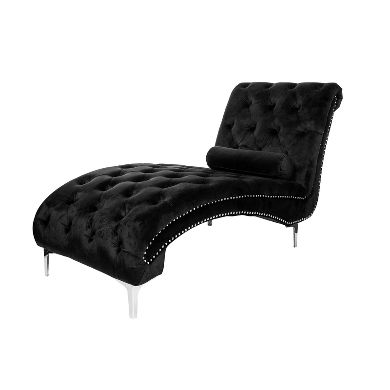 Falaise Buttoned Black Chaise Lounge