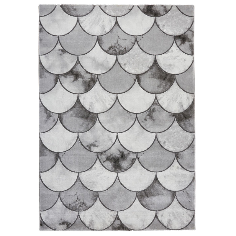 Craft 23361 Scalloped Marble Effect Rugs in Grey Silver