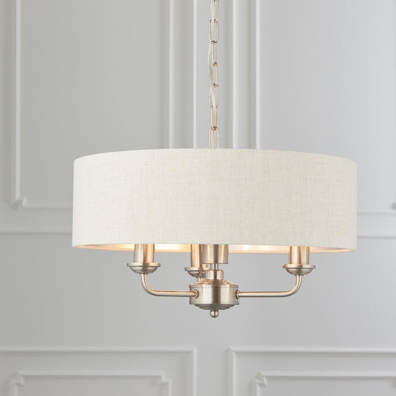 Halliday Chrome 3 Pendant Light with Natural Linen Shade