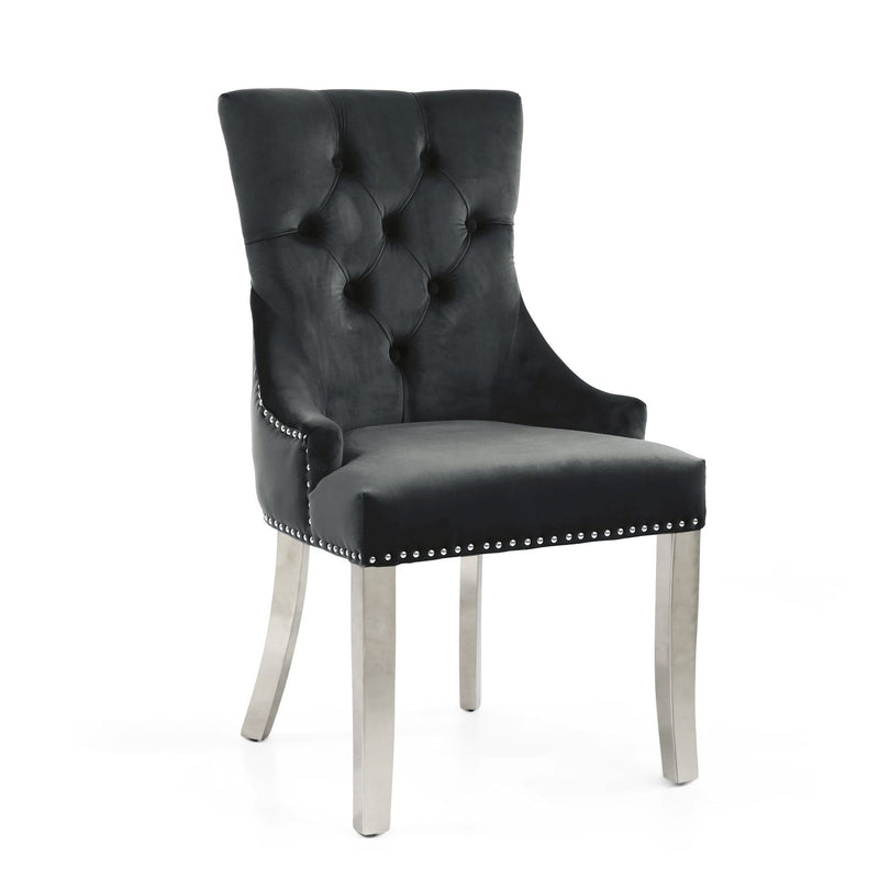 Anastasia Brushed Velvet Black Accent Chair set of 2 with Silver Legs