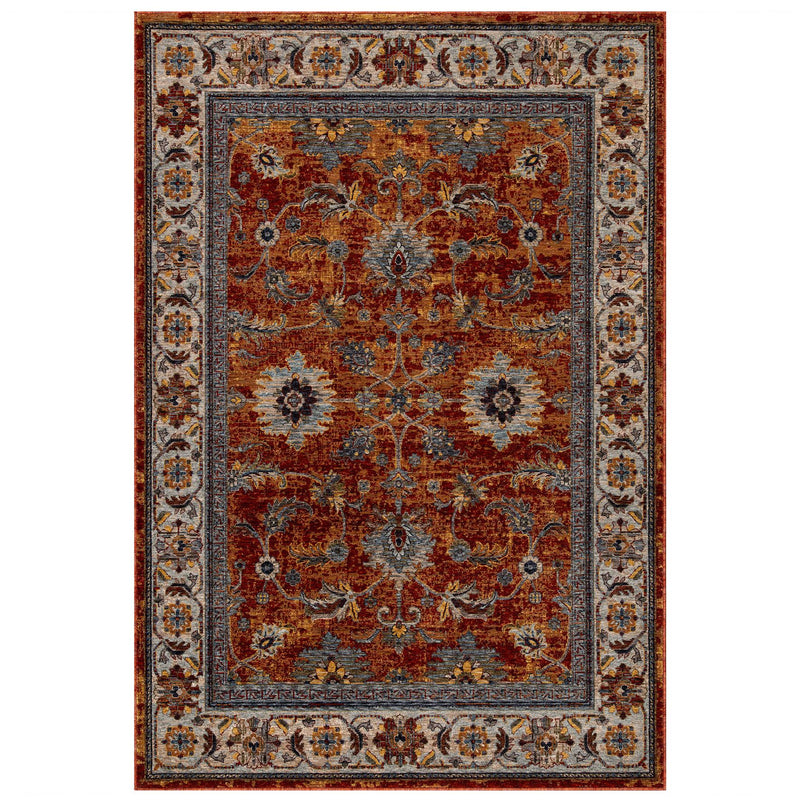 Sarouk 53 R Traditional Medallion Rugs in Red Blue Cream