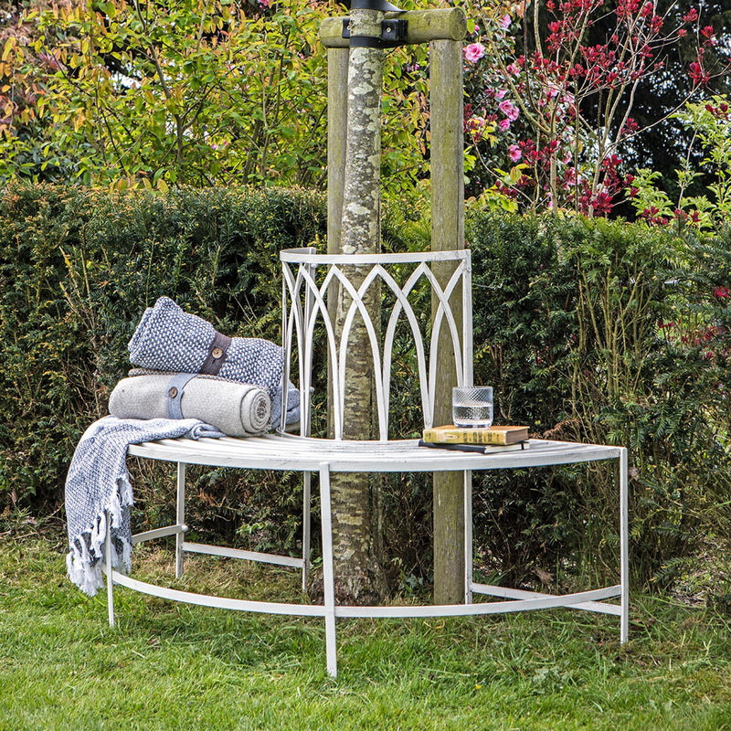 Allington Outdoor Metal Tree Bench Seat in Distressed White