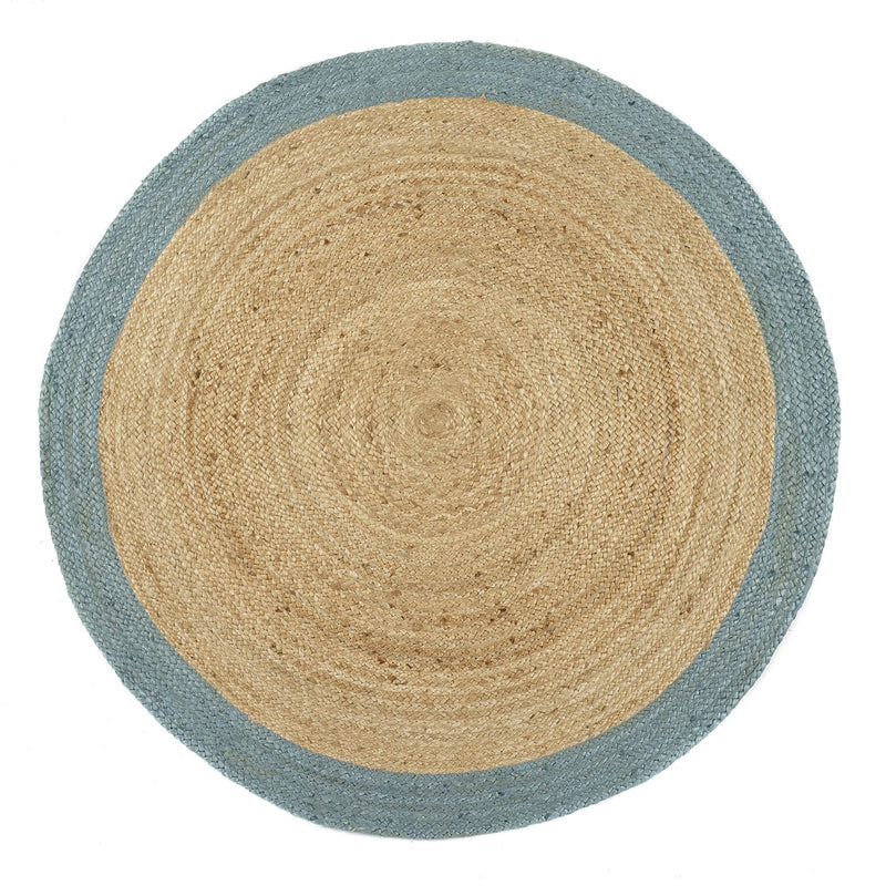 Jute Bordered Circle Rugs in Duck Egg Blue