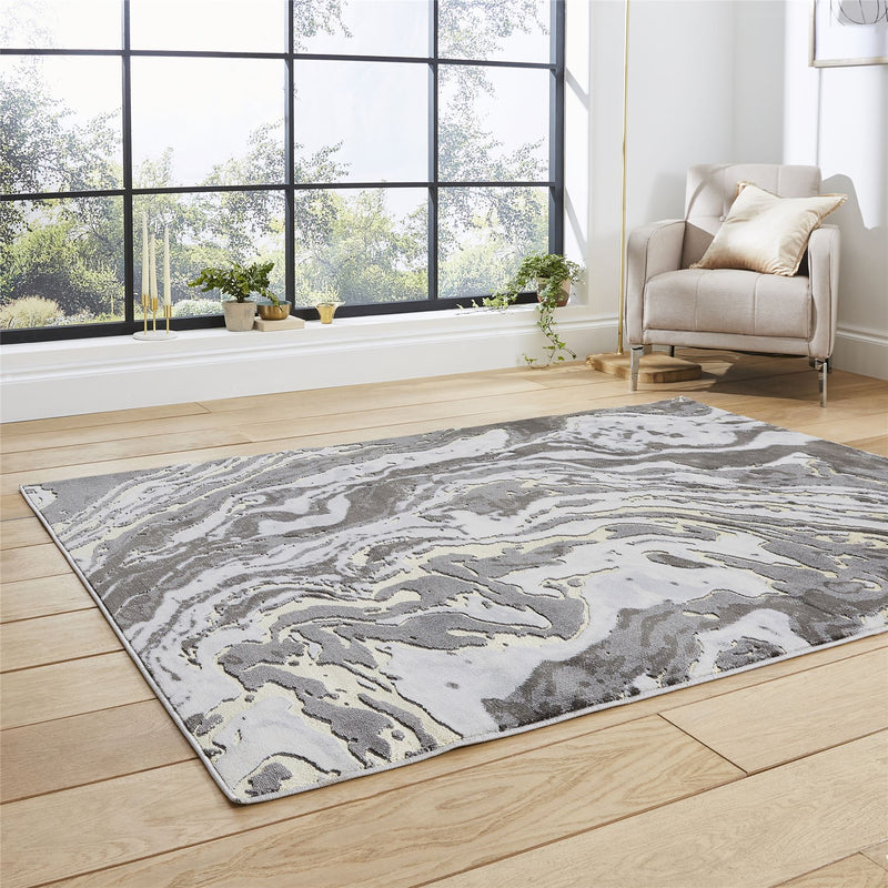 Apollo GR584 Modern Marble Textured Rugs in Grey Gold