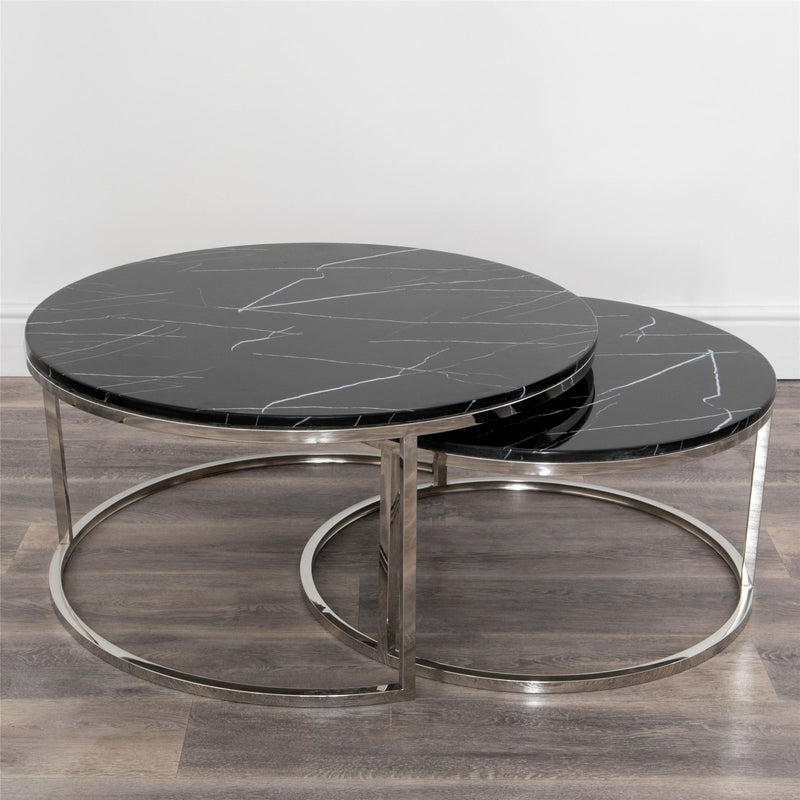 Vasilis Luxury Black Stone Coffee Table Nest of 2