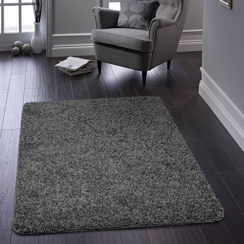 Buddy Washable Plain Rugs in Charcoal Grey