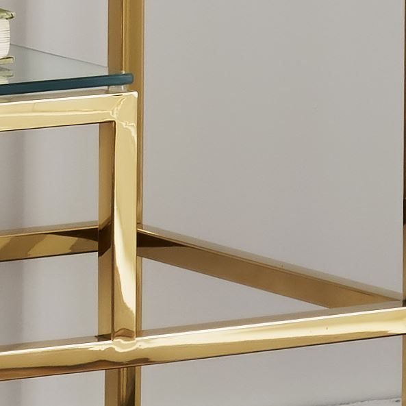 Tiffany Gold Shelf Display Console Table with Glass Top