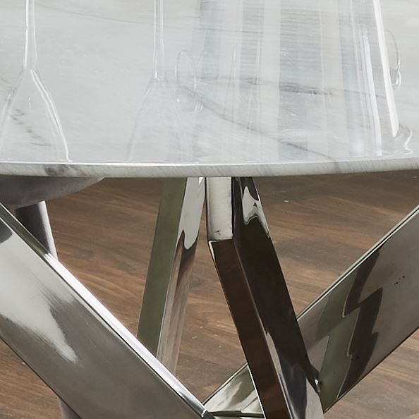 Comet Marble Glass Round Dining Table with Silver Plated Legs