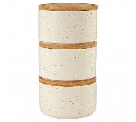Set of 3 Stackable Spotted Canisters