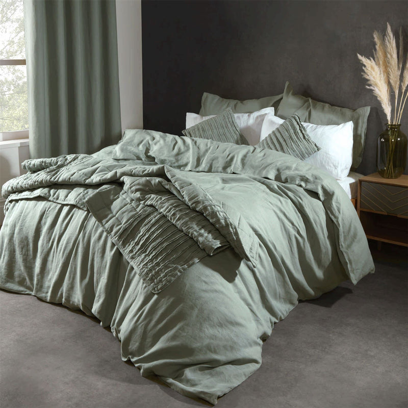 Lazy Linen Bedding Plain Sage Green Duvet Cover and Pillowcase
